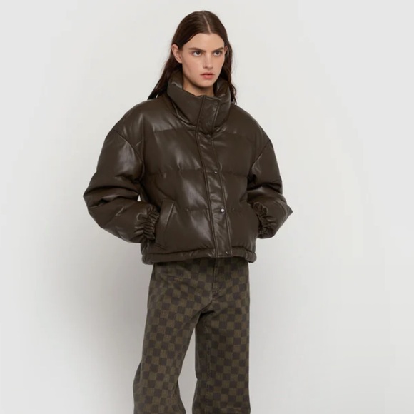 OAK + FORT Puffer Brown Cropped Coat - Picture 2 of 10